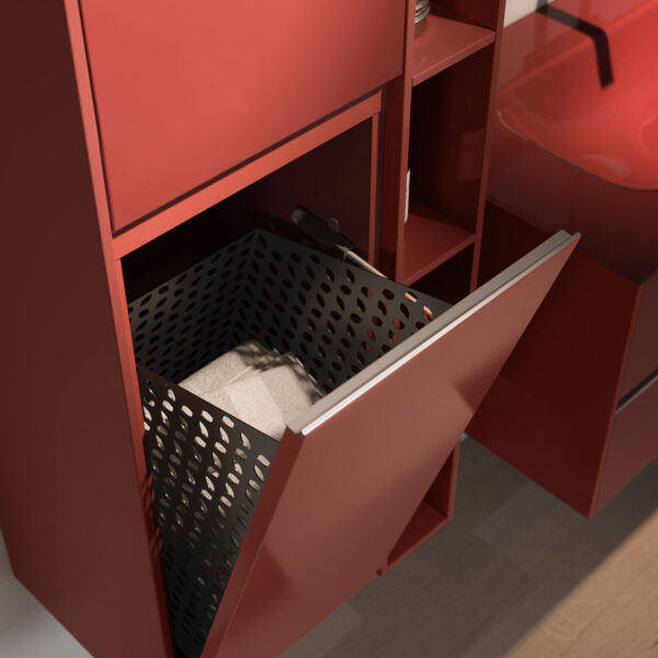 Tall unit with tilting door and laundry basket