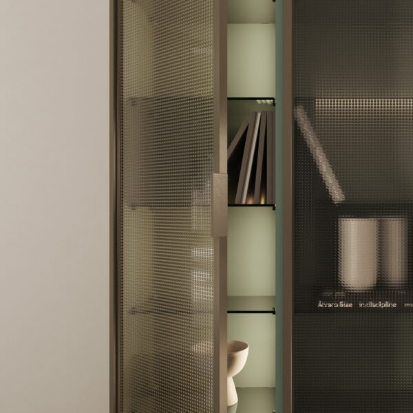 Wall and tall units with Roma glass fronts