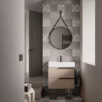 Ring round mirror with a painted metal frame and a black leather effect hanging strap  - Ideagroup