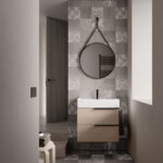 Ring round mirror with a painted metal frame and a black leather-effect hanging strap  - Ideagroup