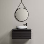 Ring round mirror with a painted metal frame and a black leather effect hanging strap  - Ideagroup