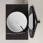 Ring round mirror with a painted metal frame and a black leather-effect hanging strap  - Ideagroup